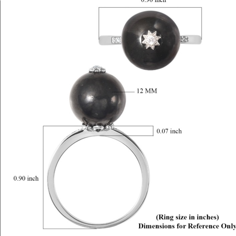 NWT Sterling Silver Shungite & White Zircon CELESTIAL Ring - Picture 5 of 12